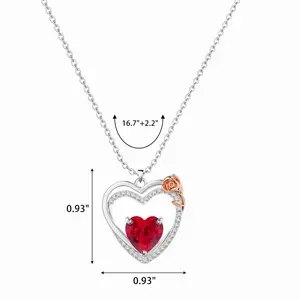 TEWIKY Necklace Silver Layered birthstone Rose Polished Double Heart Necklace Dainty Simple Pendant with Elegant Hypoallergenic Jewelry Party Daily Wear For Women Fashion Items Holiday gifts