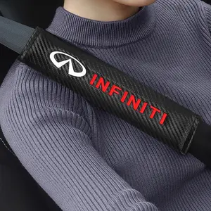 Leather Car Seat Belt Cover Soft Safety Strap Buckle Pad Embroidered Shoulder Pads for Infiniti Q50 Q60 Q70 Qx50 Qx55 Qx60 Qx80