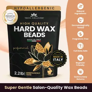 Hypoallergenic Hard Wax Beads for Home Waxing by Tress Wellness | Made for Sensitive Skin | Fragrance-Free | Made in Italy | Hair Removal Wax Beads