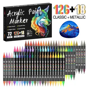 24/48/72/144/240 Colors Acrylic Paint Markers, Dual tips Dual Color Acrylic Paint Pens for Rock Painting, Canvas, Wood, Glass, Ceramic, Fabric, Plastic, Egg & Scrapbook. Soft Brush Tips Paint Pens and Paint Markers Art Materials