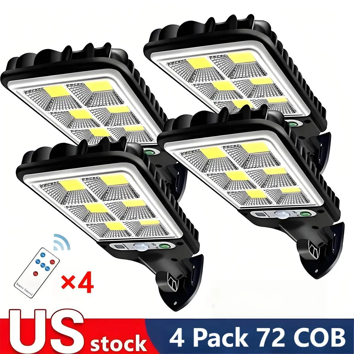 4-Pack Solar Light Outdoor LED Solar Street Light, Smart Remote Control Motion Sensor Solar Wall Light, IP65 Waterproof Adjustable Flood Lamps, 3 Modes (Security/Dim/Highlight) for Garage, Pathway, Patio, Yard, Heavy-Duty Lighting Solution, Valentine Gift