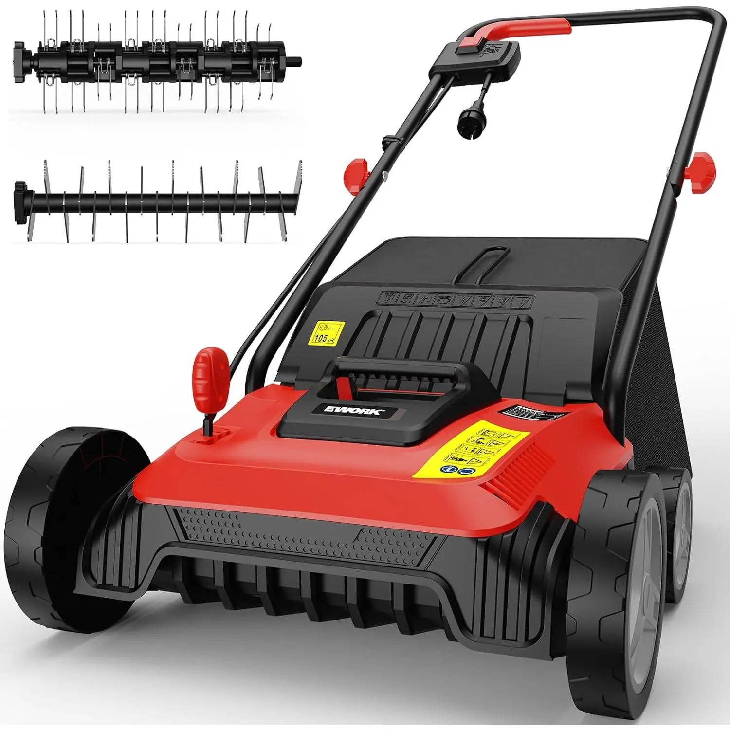 EWORK Versatile 2-in-1 Electric Dethatcher & Scarifier, 14-in 12-Amp Motor Lawn Aerator with Collection Bag, Tool-Free Blade Replacement, 5-Position Precision Depth Adjustment for Compacted Soil Aeration & Thatch Removal