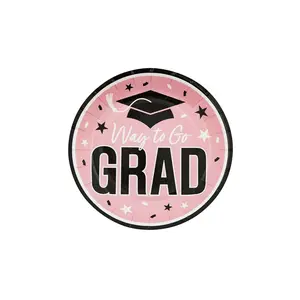7 1/4" Pink Way to Go Grad Disposable Paper Dessert Plates - 25 Ct.
