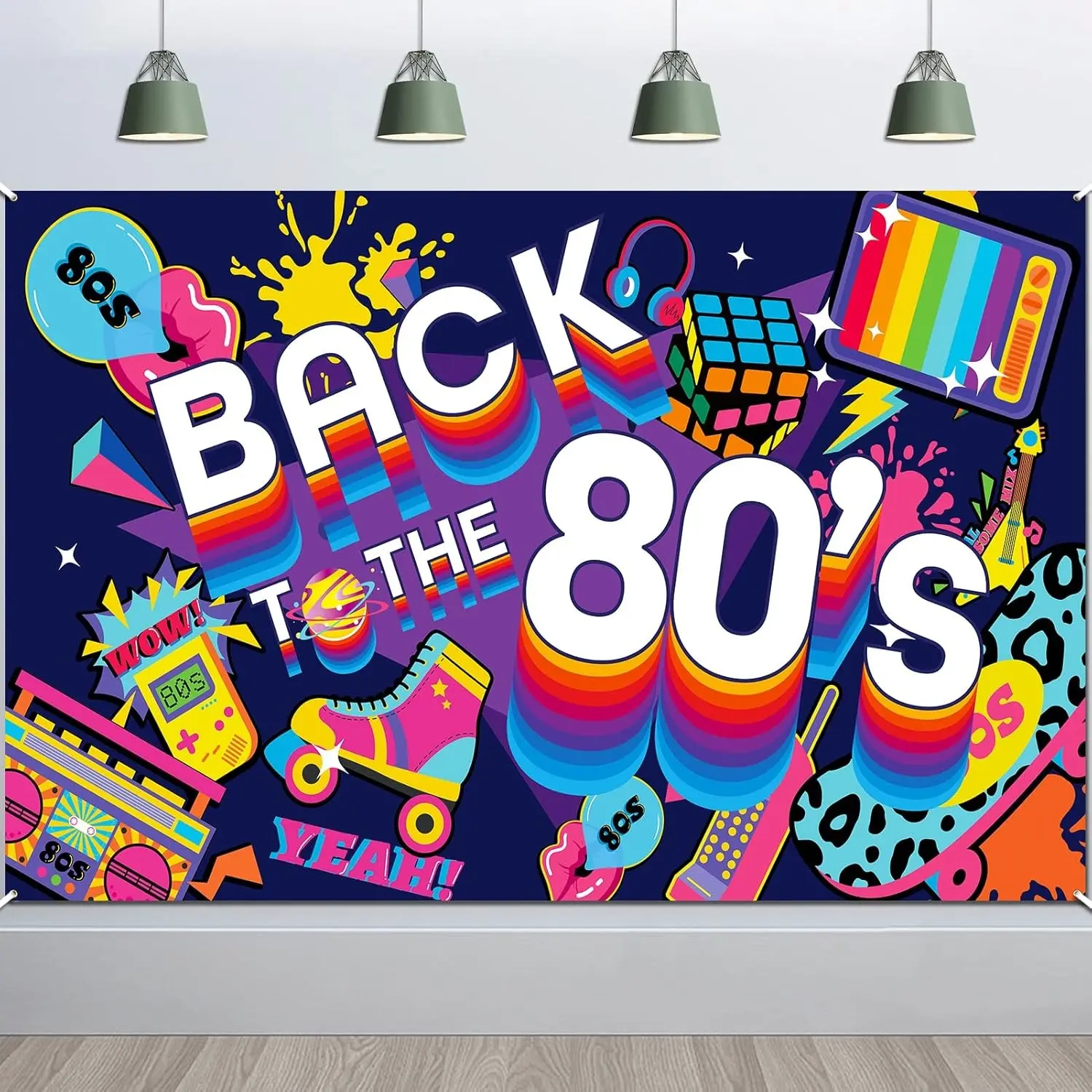 2D Polyester Flat Banner 1pc, Large 80s Banner for Retro Indoor House Decoration, 1980s Birthday Party Photo Backdrop, Neon Party Wall Poster, Decorative Banner, Party Decoration Supplies
