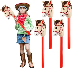 4PCS Inflatable Stick Horse, 37 Inch Horse Head Stick Blow up Balloon for Western Cowboy Cowgirl, Cute Inflatable Horse Pony Costume Props for Birthday Party Decorations Baby Shower Christmas