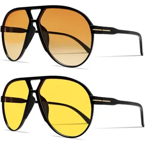 Oversized Square Aviator Sunglasses for Women Men Retro 70s Style Sun Glasses Outdoor Travel Eyewear with Classic Frame and UV Protection