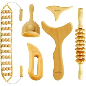 AiRelax 6 in 1 Wood Therapy Massage Tools,Lymphatic Drainage Massager Maderoterapia Kit Colombiana for Body Shaping,Body Sculpting Massage kit Tools