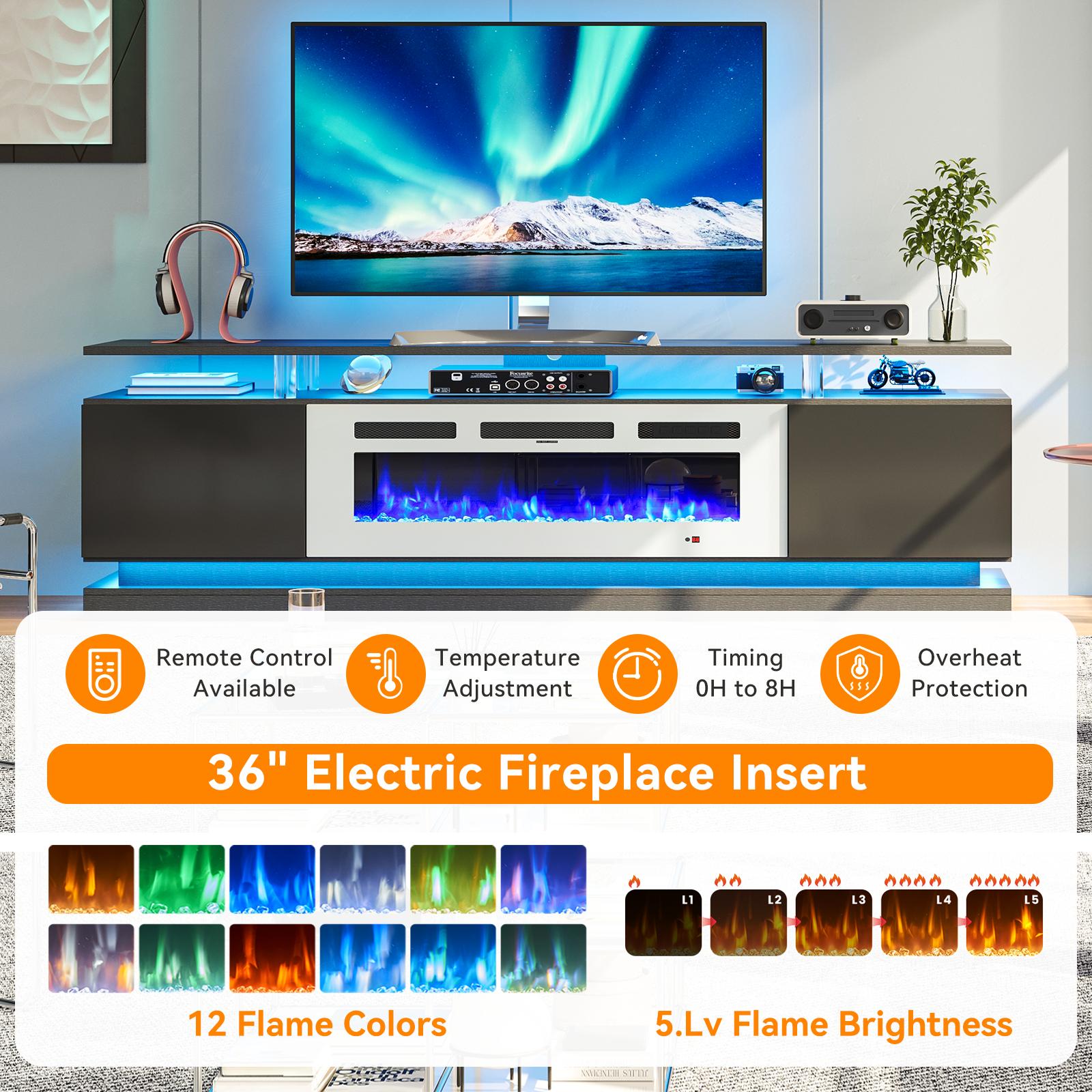 Aoxun 70" Floating TV Stand with 36" Electric Fireplace Wall Mounted Entertainment Center for TVs Up to 80" Black TV Console for Living Room