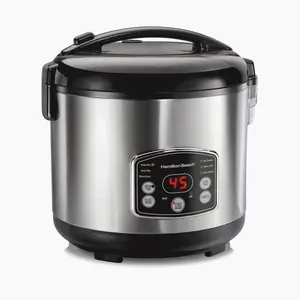 Hamilton Beach Digital Programmable Rice Cooker & Food Steamer, 14 Cups Cooked (7 Uncooked) With Steam & Rinse Basket, Stainless Steel
