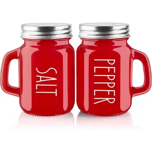 Red Salt and Pepper Shakers Set, 4 Oz Cute Modern Glass Christmas Red Shaker Sets with Stainless Steel Lids, Red Kitchen Decor and Accessories for Home Restaurants Weddings