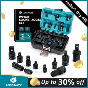 【Fathersdaygift】LIBRATON Impact Socket Adapter and Reducer Set 11PCS, Socket Adapter Reducers, Swivel Socket Adapters, Impact to 1/4 Hex Converters, Impact Wrench Adapters for Automotive Repair, with Blow Molded Box