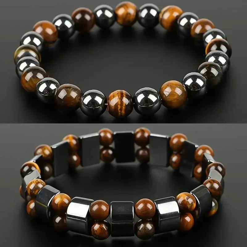 2PCS Tiger Eye & Obsidian Protection Bracelet Set for Men & Women, Handmade Natural Stone Wealth & Abundance Energy Jewelry, TikTok Trending Spiritual Bracelet, Gift for Christmas, Holidays & Daily Wear