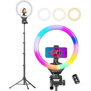12'' RGB Selfie Ring Light shade with 62’’ Tripod Stand for Video Recording&Live Streaming(YouTube, Instagram, TIK Tok), Compatible with Phones, Cameras and Webcams