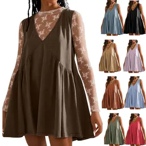 SCUSTY Women's V-Neck Tank Sundress Summer Sleeveless A-Line Mini Dress Casual Loose Dresses with Pockets TikTokShopBlackFriday