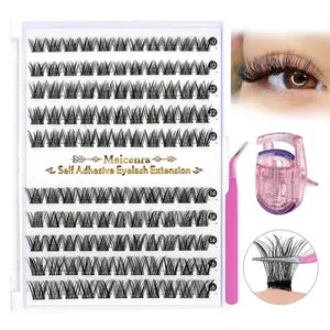 Self Adhesive Eyelashes Cluster, 1 Set Mixed Length Individual False Eyelashes with Tweezers, Eye Makeup Enhancement Tool for Women & Girls