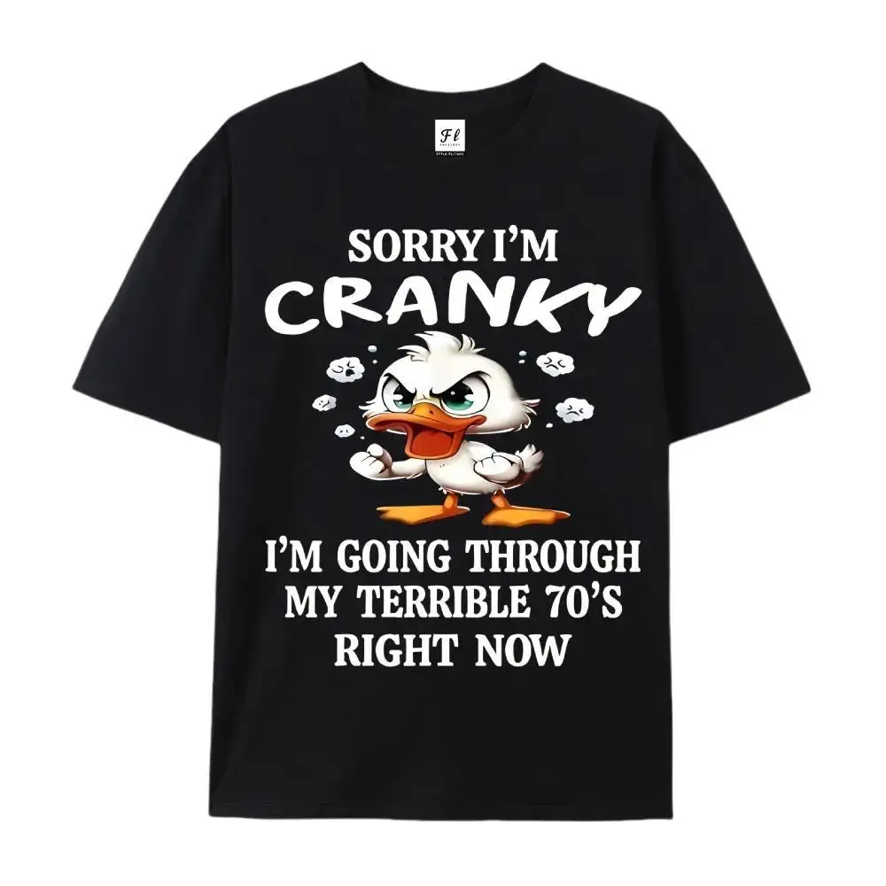 Men's 100% Cotton 70s Retro Humor Graphic Funny Duck Print Short-Sleeve Round Neck Casual-Relaxed Fit Foldable Unisex T-Shirt - Valentine’s Day Gift for Partner