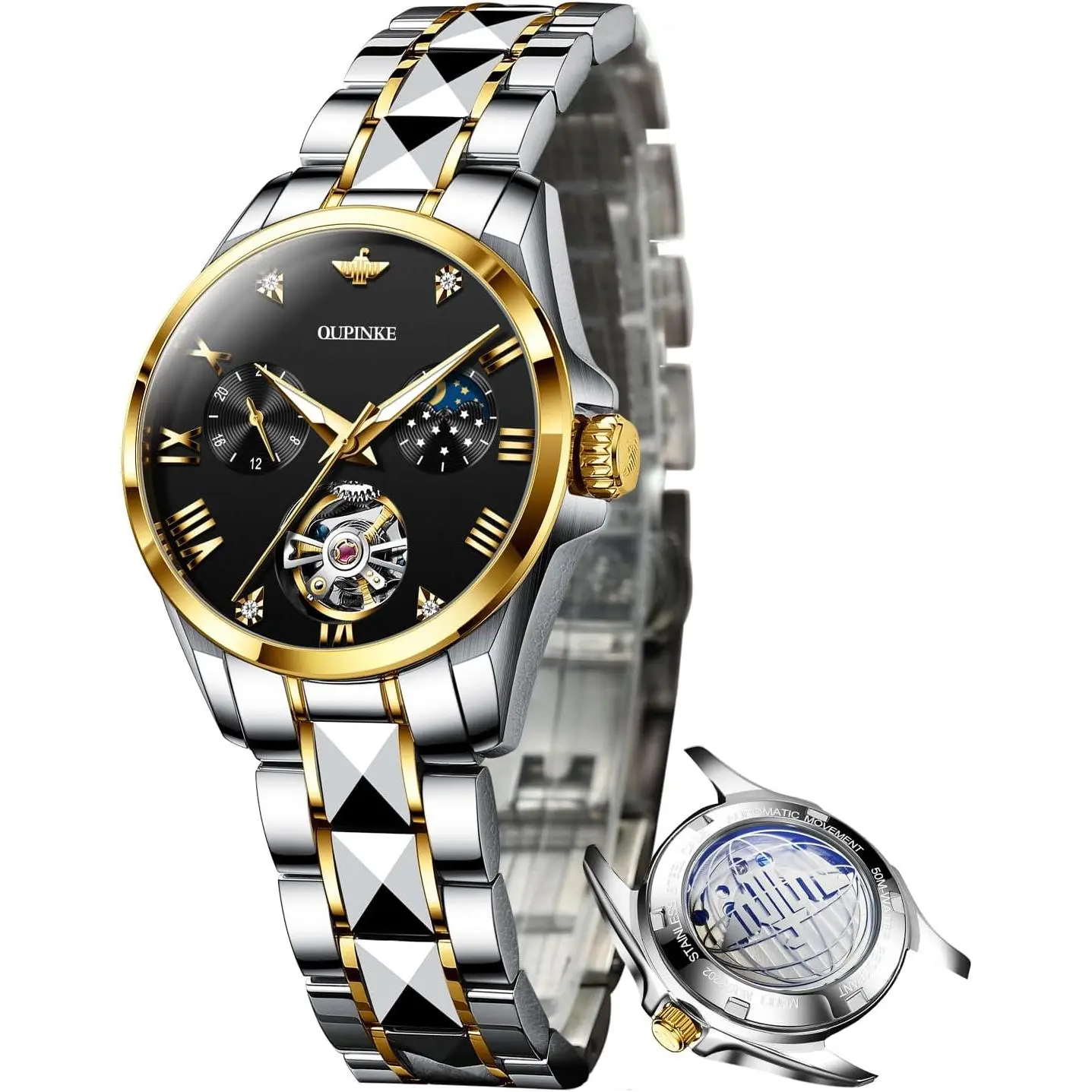 OUPINKE Watch for Women Automatic Luxury Diamond Skeleton Self Winding Mechanical Elegant Dress Ladies Wrist Watches Sapphire Crystal Waterproof Luminous