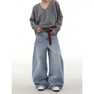 Vintage Spring–to–Summer Baggy Jeans, Grunge Streetwear Wide-Leg Denim Pants with Pockets