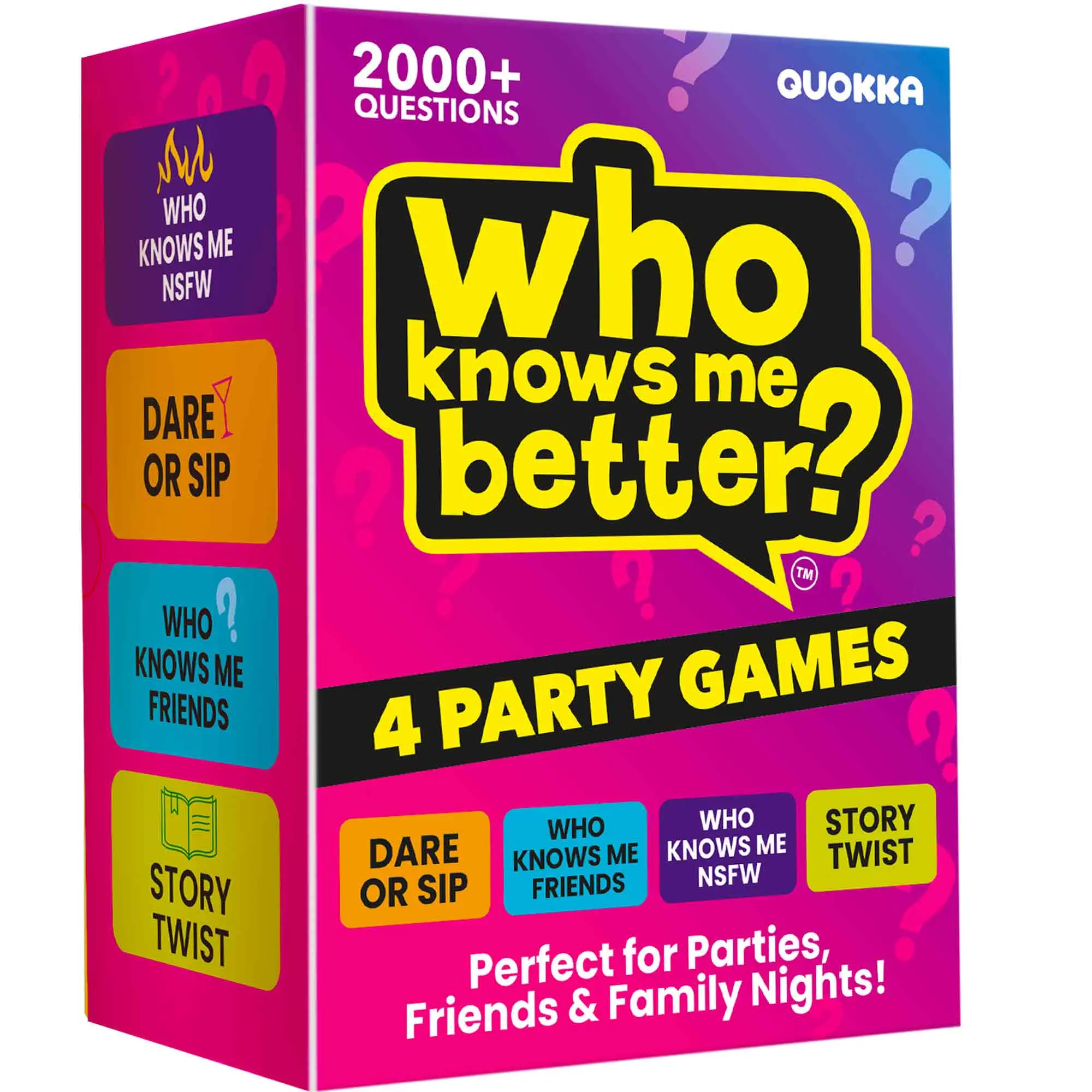 QUOKKA Party Games Set – Who Knows Me Better Collection with 4 Game in 1 Box – 2000+ Questions – Card Games for Adults