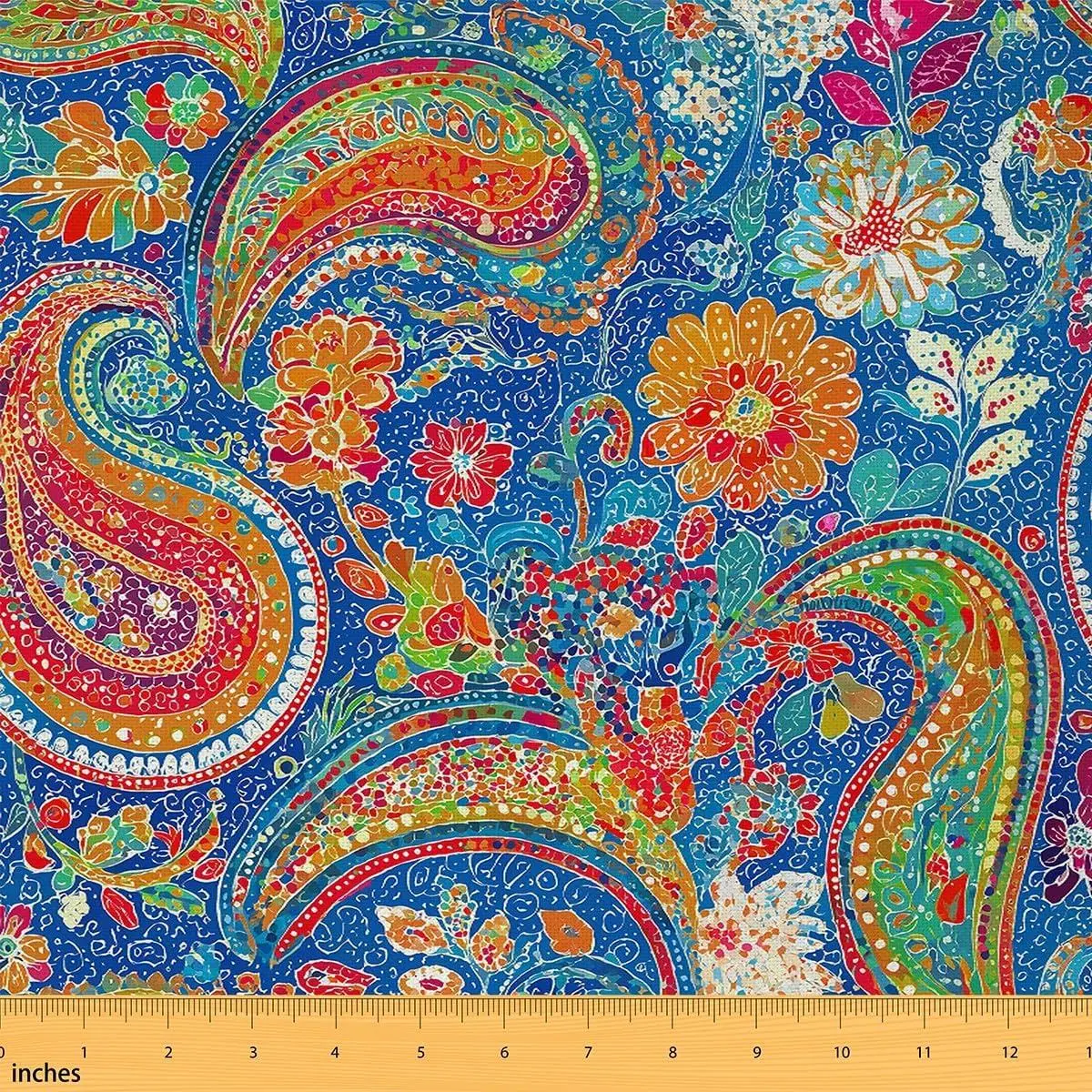 Boho Fabric,Paisley Floral Upholstery Fabric,Colorful Retro Decorative Fabric,Mandala Outdoor Fabric,Flower DIY Art Waterproof Fabric,Upholstery and Home Accents