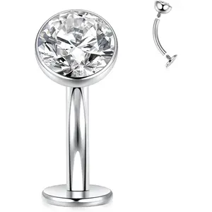 G23 Titanium Belly Button Ring Disc Bottom Navel Jewelry Floating Belly Ring 14G Belly Piercing Internally Threaded Curved Navel Barbell 8/10/12/14mm