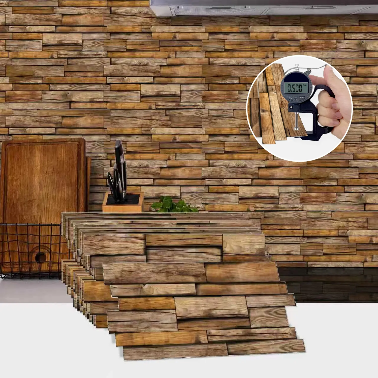 Wood Grain Pattern Tile Sticker, 24pcs/set Self-adhesive Tile Sticker, Removable Decorative Backsplash Wall Sticker, DIY Decorative Sticker for Home Kitchen Bathroom, Ornaments, Decoration Items, High Adhesive Stickers