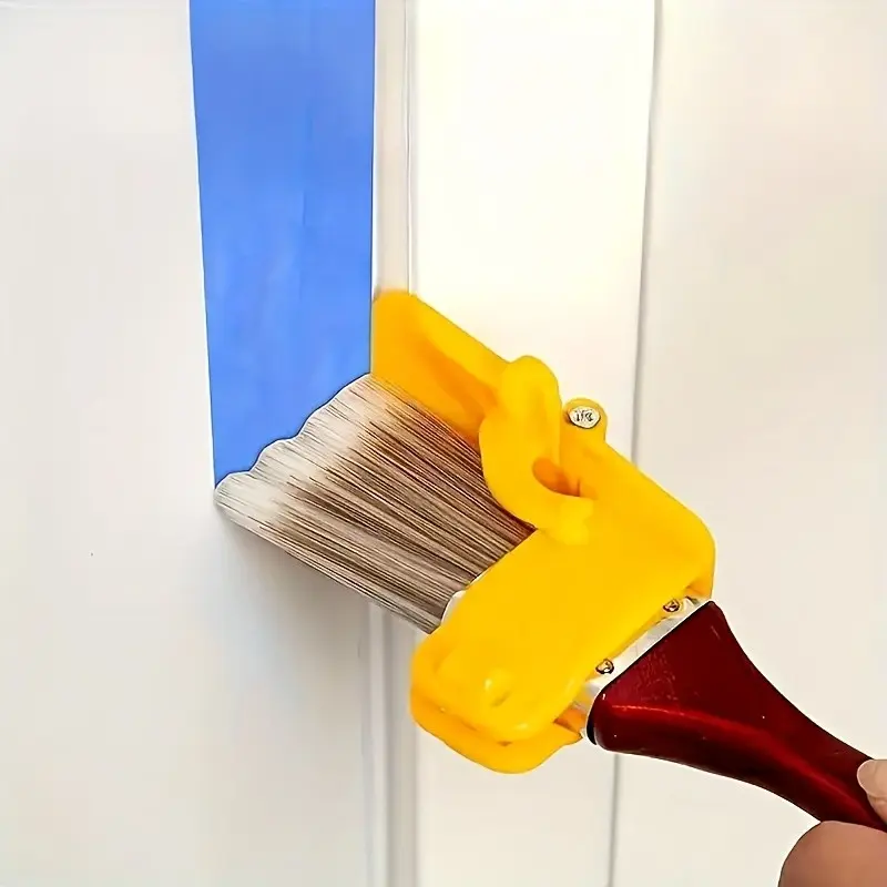 1pc Precision Edging Paint Brush with Color Separation - Durable, Lightweight, Portable with Wooden Handle for Flawless DIY Home Wall & Ceiling Edge Painting, Includes Red & Yellow Brushes for Detailed Decoration, Paint Edger Tool
