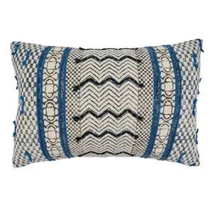 212 MAIN 16x24 in. Oblong Down-Filled Decorative Throw Pillow - Couch Cushion, Boho Blue Rug-Style Design