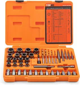 【FathersDayGift】TOPME Bolt Extractor Kit, 42 Pcs Screw Extractor Set with Left Hand Drill Bit, Broken Bolt Extractor Kit with Hex Adapter