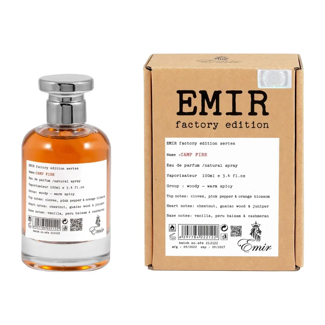 Paris Corner Emir Camp Fire EDP for Men, Oriental Fragrance with Clove, Chestnut & Vanilla Notes, Factory Edition, 3.4 oz