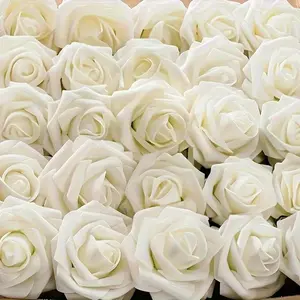 54Pcs: 50 Artificial Roses with 4 Leaves,(without a box ) Realistic Foam Rose with Stem for DIY Wedding Bouquets Party Decoration,Valentine's Day, Mother's Day, Halloween, Christmas, Garden & Patio Decor, and Home Decoration