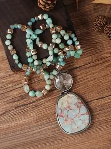 Long Irregular Beaded Sweater Chain, Hetian Jade Pendant Necklace, Healing Handmade Therapeutic Jewelry for Daily Wear, Relieve Fatigue