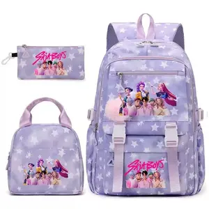 K-Pop Inspired 3-Piece School Backpack Setfor Girls Teens, Back to School Pink StarBackpack with Lunch Bag Pencil Pouch,15.6in Laptop Bag, Cute Cartoon Anime StyleShoulder Bag for Girls, Back to School TravelBirthday Gift