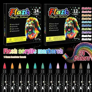 12/24 Color Glitter Acrylic Markers, Art Pen, Christmas Sparkle Art Style, Fast Dry Waterproof, Perfect for Holiday Crafts & Home Decor, Acrylic Paint Pens, Art Marker Set