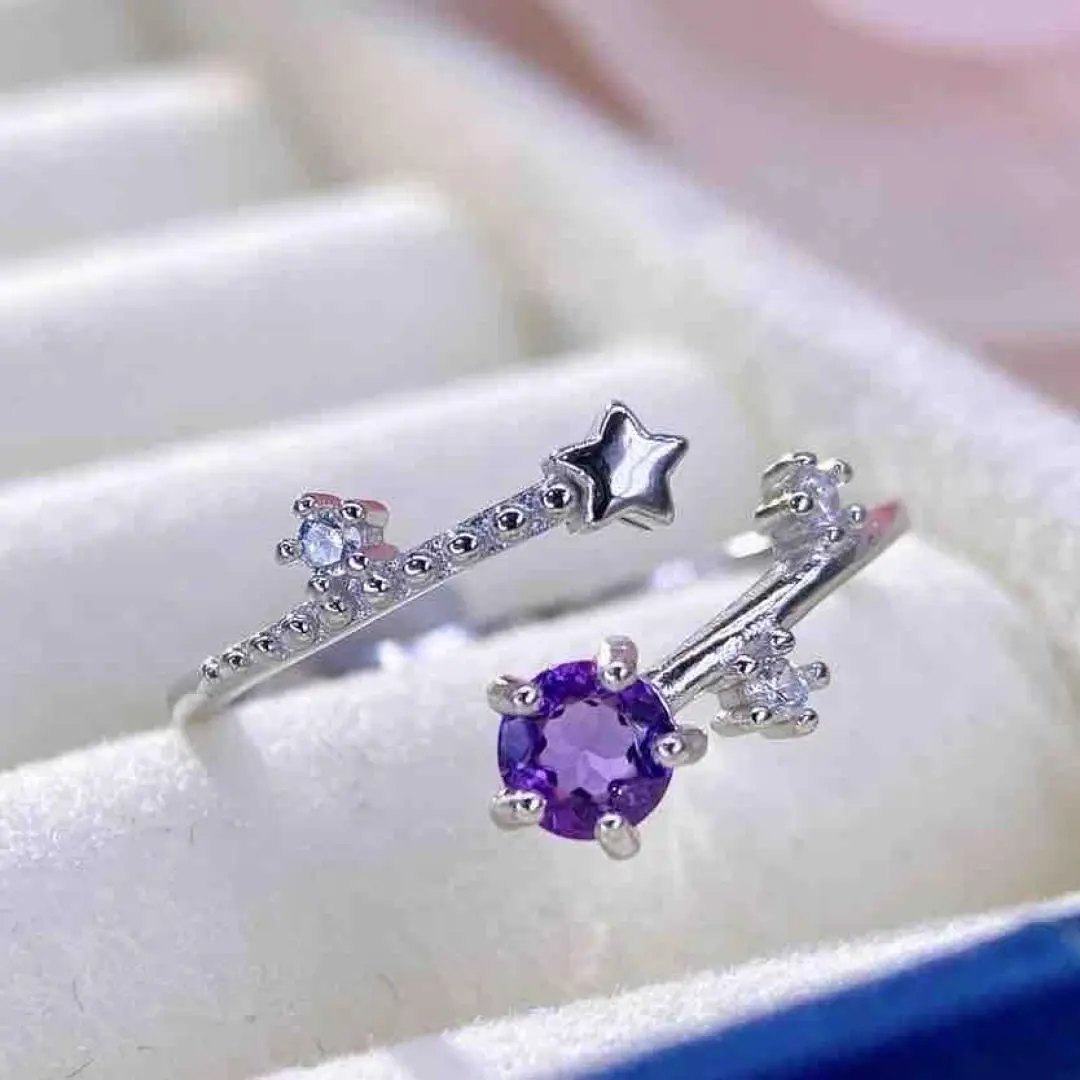 Natural Amethyst Stone Ring, Natural Gemstone Costume Jewelry Ring for Women, Natural Gemstone Ring