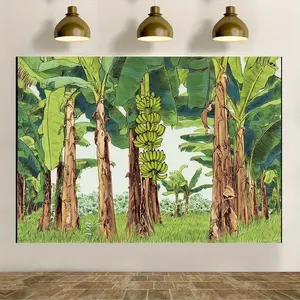1PC Polyester Tapestry - 2D Flat Hand-Drawn Tropical Banana Forest Design, Fade-Resistant Digital-Printed, Reusable Home Wall Hanging, Birthday Backdrop for Bedroom & Living Room