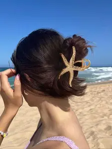 1pc Oversized Starfish Hair Claw Clip for Women, Vintage Ocean Theme Metal Hair Accessory, Large Non-Slip Grip for Thick Hair, Hair Clips