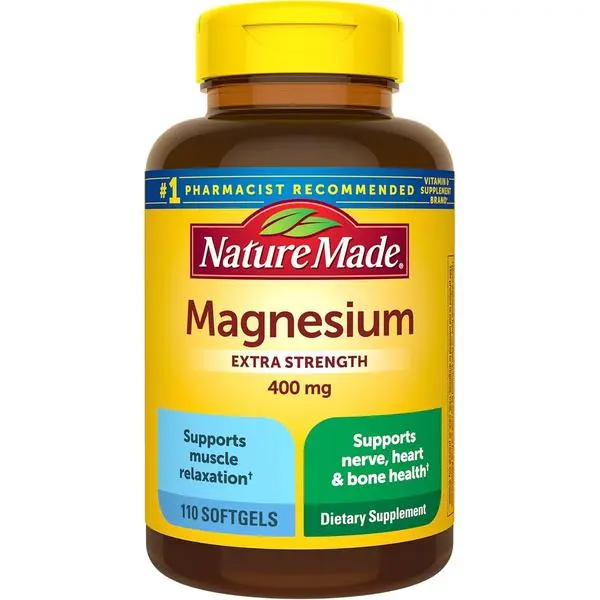 Nature Made Magnesium Oxide 400 mg Softgels, Extra Strength Magnesium Supplements for Men and Women, Support for Muscle, Nerve, Bone and Heart, 110 Day Supply