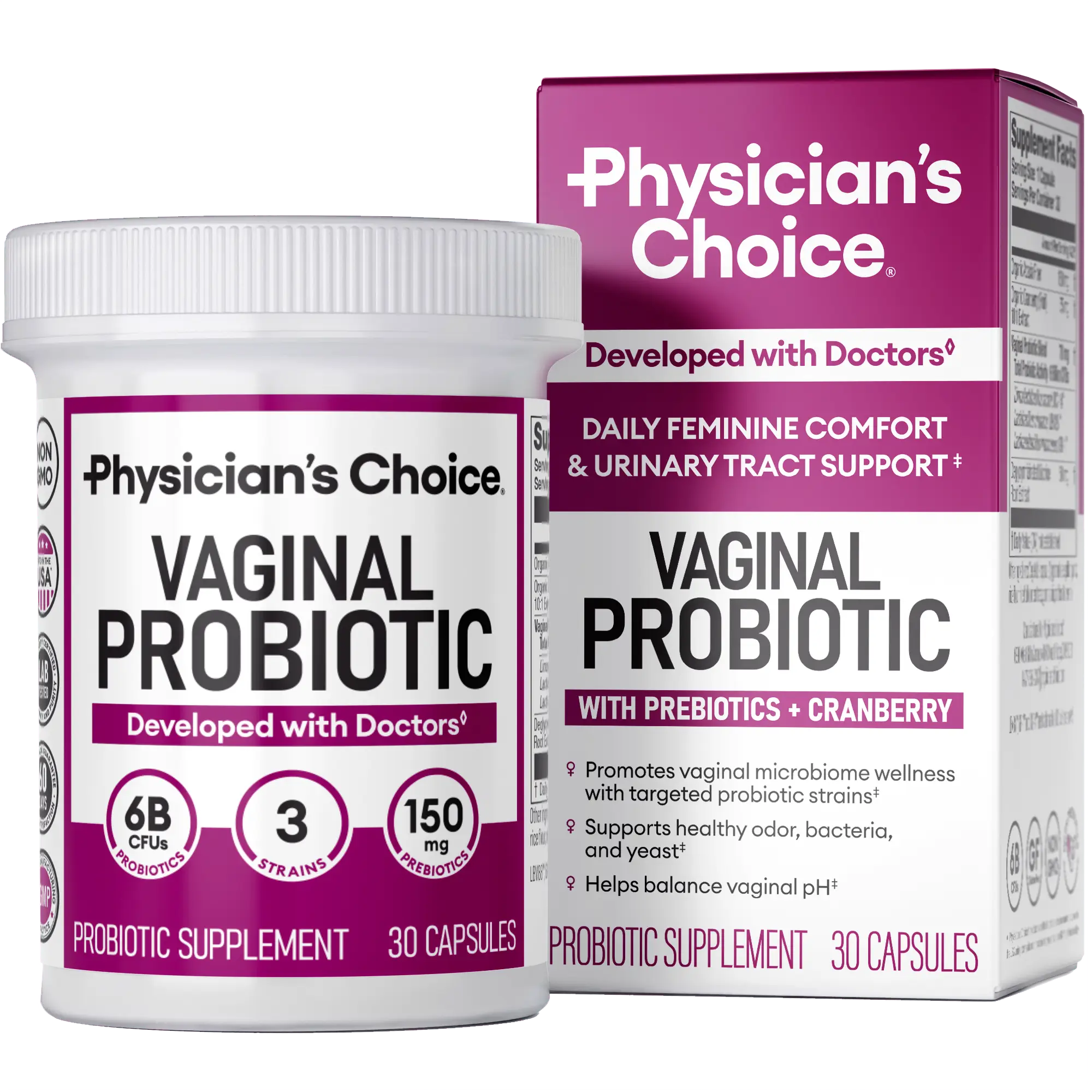 Physician's Choice Vaginal Probiotic - Odor Control, pH Balance & Daily Feminine Health Support with Cranberry and Prebiotics for Women