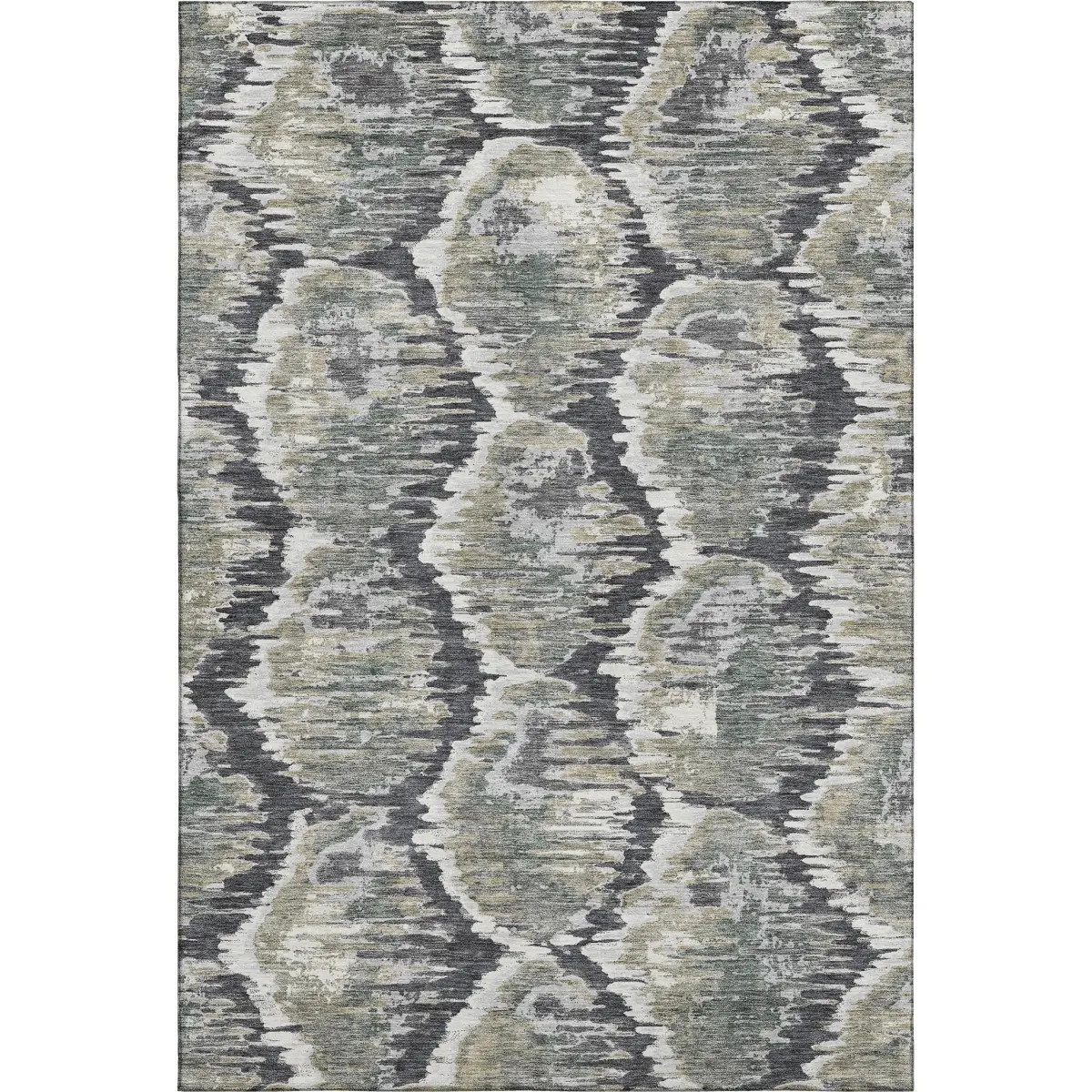 HomeRoots 664338 10 x 14 ft. Charcoal Ivory & Gray Diamond Washable Machine Made Rectangle Area Rug with UV Protection