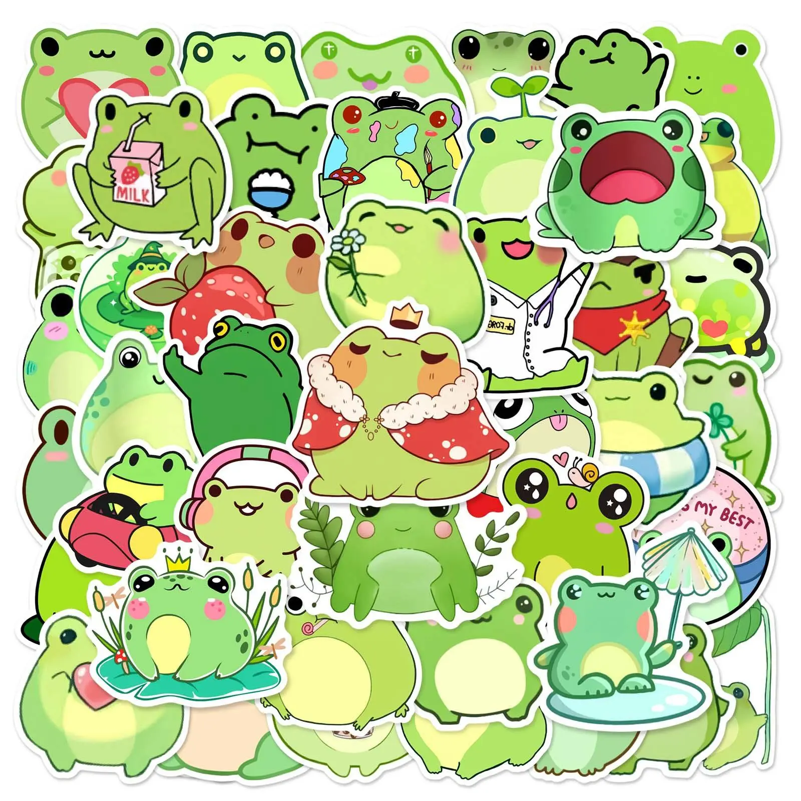 50pcs Cute Cartoon Little Frog Pattern Sticker, Graffiti Waterproof Decoration Sticker, DIY Decor Sticker For Home, Scrapbook, Water Bottle, Sticker Packs, Decorative Stickers, Art Stickers, Funny Stickers, Scrapbooking