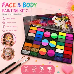 44-Color Water-Soluble Face Paint Set, Includes Brushes, Vibrant Colors, Easy to Clean, DIY Makeup, Party, Halloween, School Art Activities