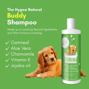 HYGEA NATURAL Buddy Pet Shampoo - Oatmeal & Aloe Vera Formula for Soft Silky Coat & Healthy Skin - pH Balanced, Non-Toxic, Gentle Scent - 16 oz