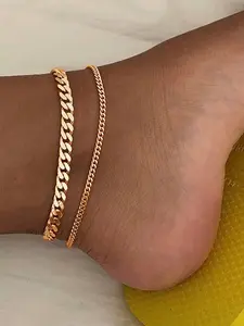 2pcsWomen's Layered Snake Bone Anklet Set, Dainty Layered Anklet, Geometric Shell Material Ankle Chain Jewelry, Casual All-Season Versatile Accessory, Jewelry Gifts, Summer Jewelry