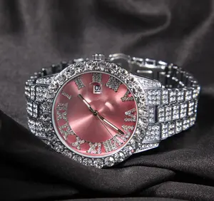 2021 iced out baby pink women watch