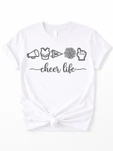 Cheer Life Embroidered Tee for Cheerleaders Moms Soft Breathable Everyday Comfort Womenswear with Bold Icons and Elegant Script women