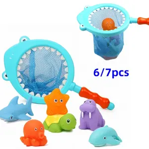 Bathtub Toys Fishing Float Spray Toy Set with Net, Bath Tub/bathroom Pool Game for Infants Toddlers Children Babies