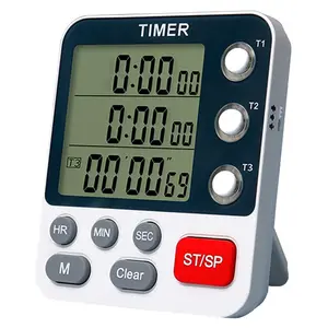 Digital Dual Kitchen Timer - 3 Channels Count Up/Down Timer with Large Display, Loud Volume Alarm, Flashing Alert, and Hanging Design for Cooking