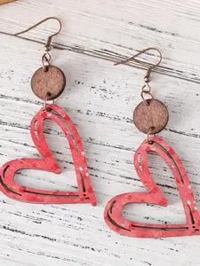 Spring Heart Shaped Wooden Dangle Earrings, Elegant Minimalist Earrings, Retro Simple Style Jewelry for Women, Trendy Jewelry Gift for Party and Daily Life