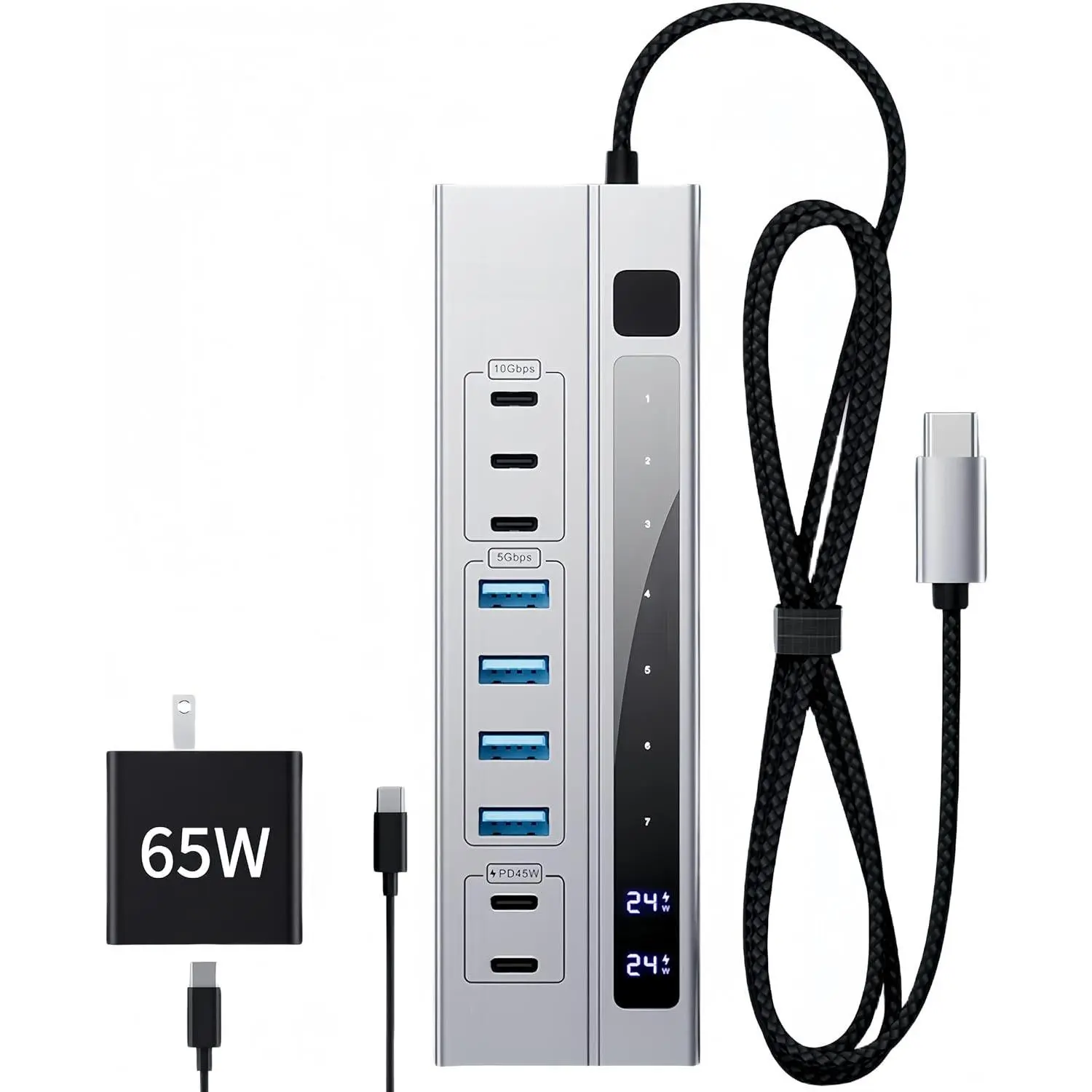 9 in 1  USB C Hub, USB 3.2 Data Hub with 65W PD Power Adapter, 3 USB-C 10Gbps, 4 USB-A 5Gbps, 2 24/45W Type-C PD  Ports USB Hub